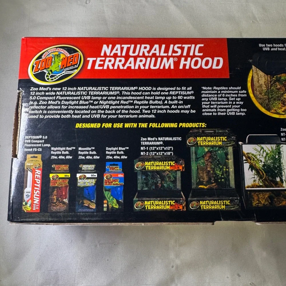 Zoo Med Naturalistic Terrarium Hood 12 Inch LF-50 Reptile UVB Heat Lamp Fixture
